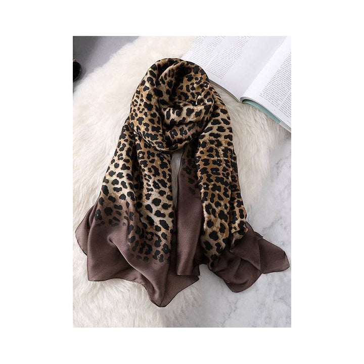 Sheer Trend - Stylish Leopard Gradient Silk Scarf: KHAKI / FREE SIZE
