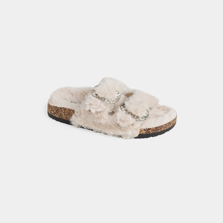 Glitz Buckle Fur Slide: Black / 7
