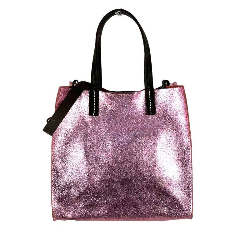 Shiny Leather Shopper Bag: Fuchsia