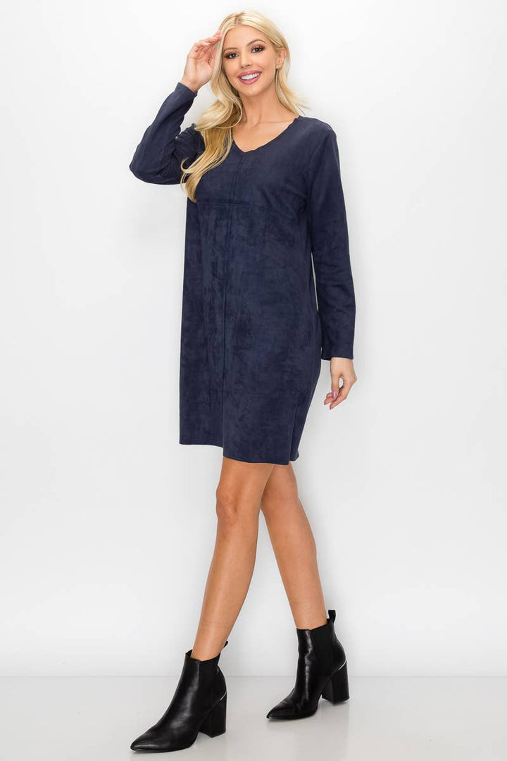 Aurora V-Neck Suede Dress: MAHOGANY / XS / 2059V