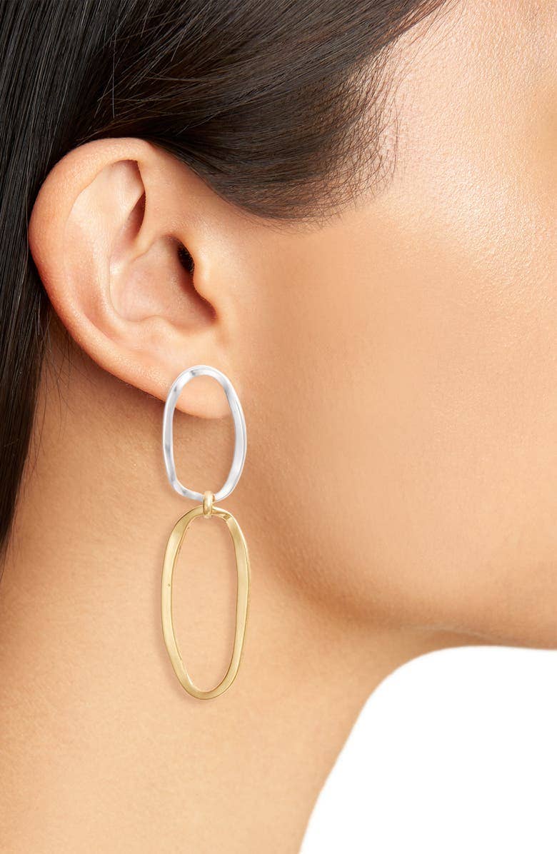 Elongated Link Drop Earring - Mixed metals: Gold/Silver Mix