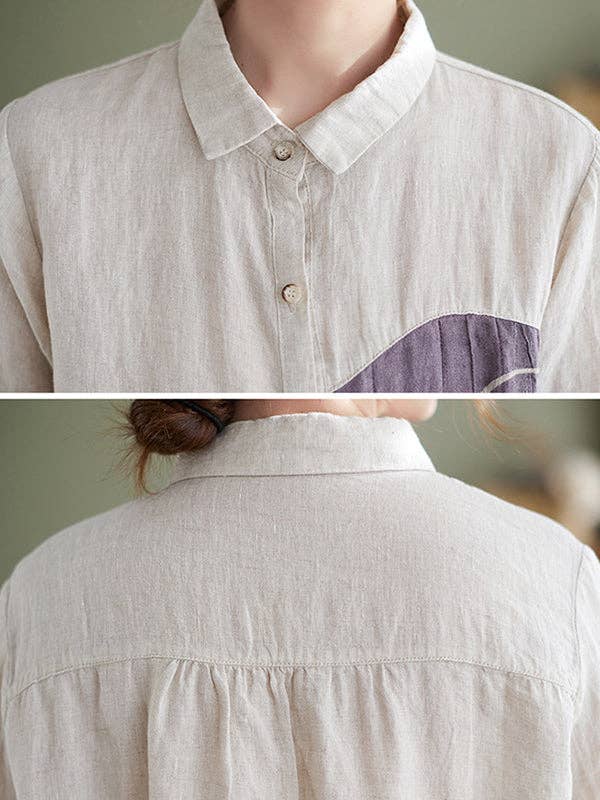 Embroidered Lapel Tops: APRICOT / XL