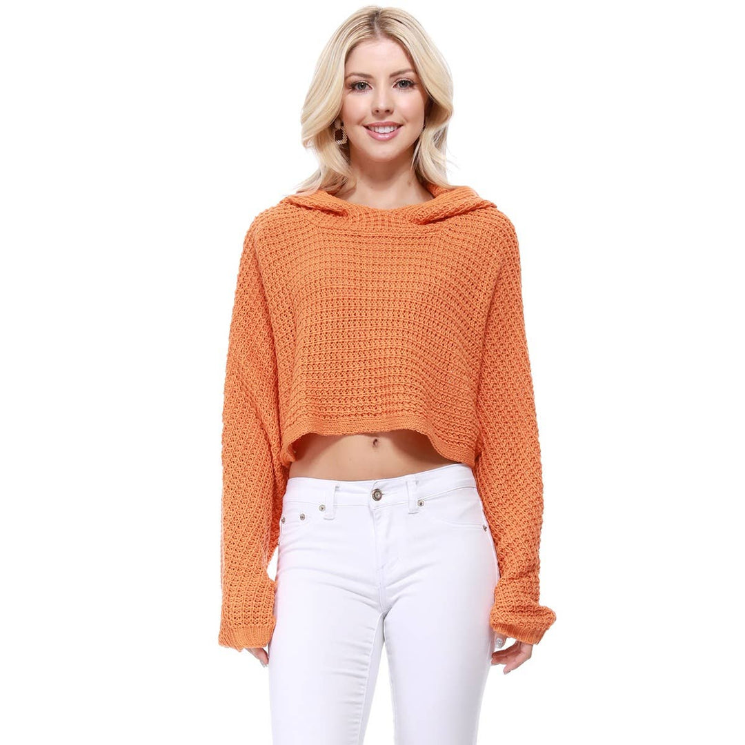 Crop Waffle Knit Hoodie : BLACK / ML