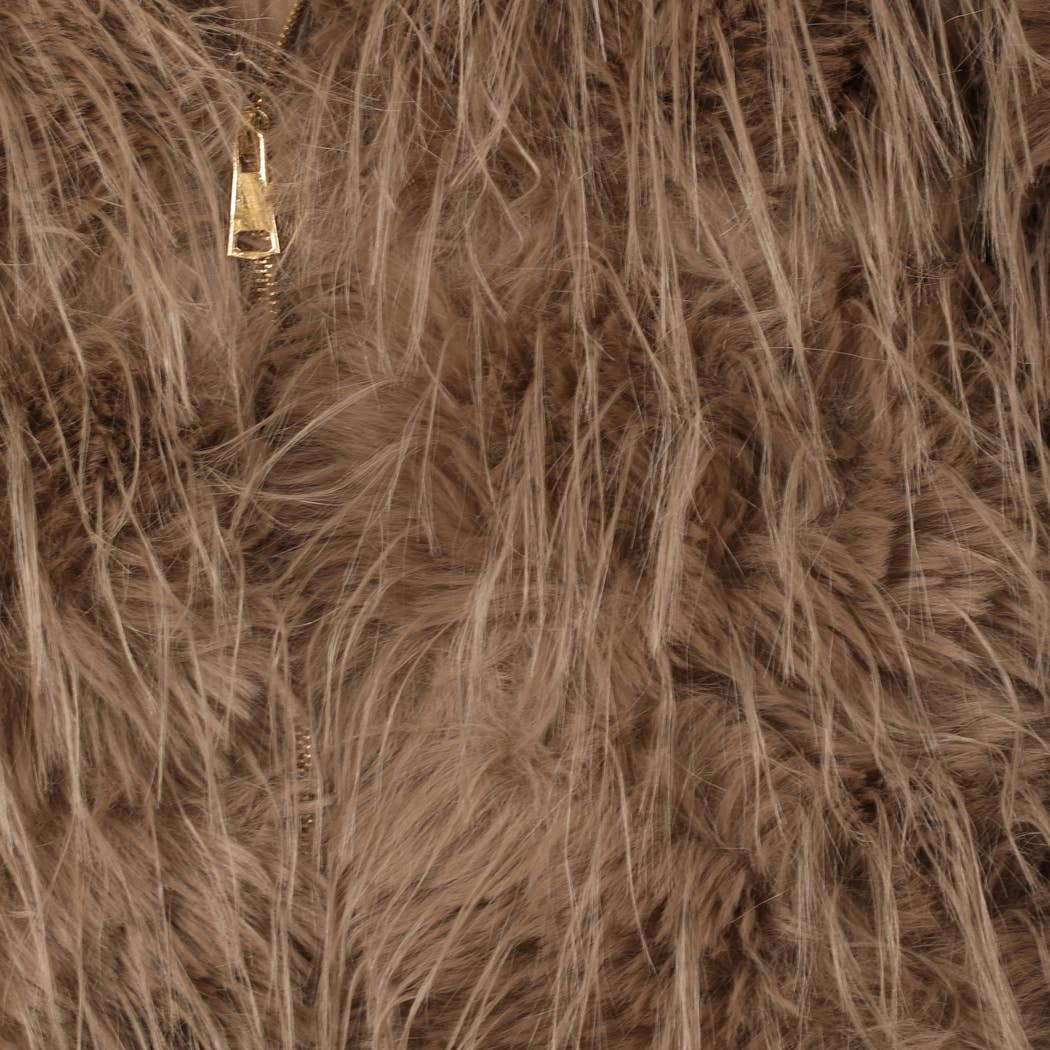Faux Fur Zip Jacket: Beige / L/XL