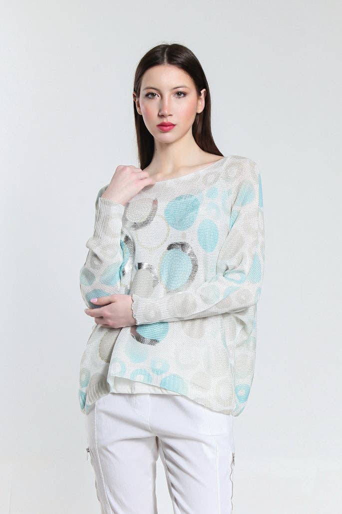 Bubbles Sweater (BLS424B): Aqua / Gold