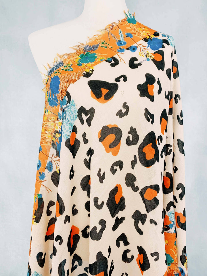 Leopard & Floral Border Scarf/Shawl: Yellow