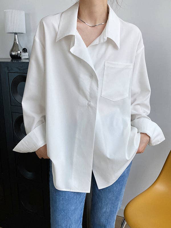 Buttoned Back Blouses: WHITE / L