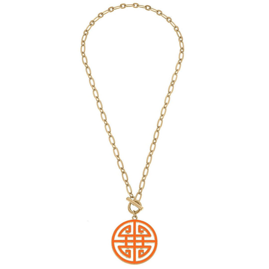 Tara Game Day Greek Keys Enamel Pendant Necklace: Navy