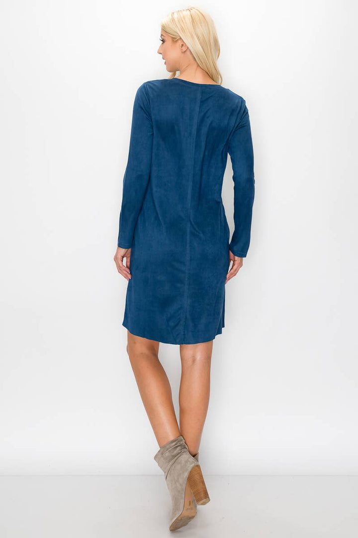 Aurora V-Neck Suede Dress: MAHOGANY / L / 2059V