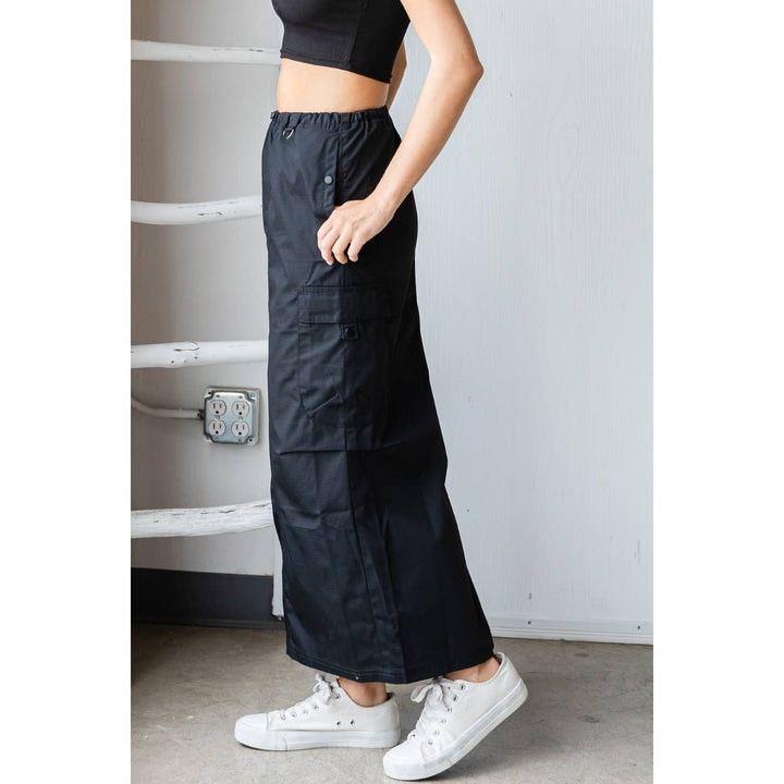 Parachute Cargo Long Skirt: Black / S