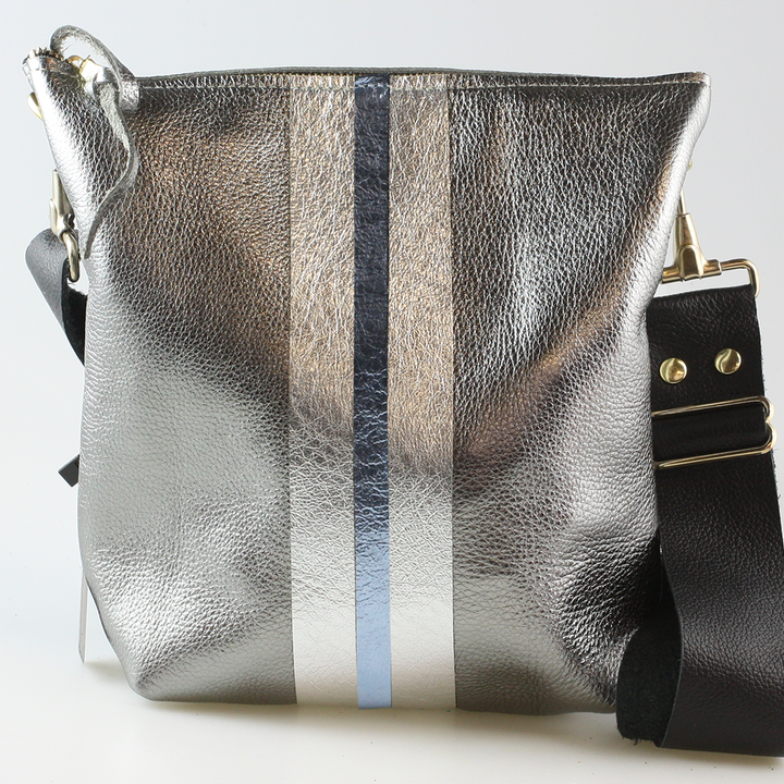 Graham Crossbody: METALLICS!: Gunmetal : Silver/IceBlue
