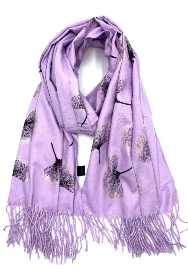 Gingko Leaf Pattern Soft Scarf: White
