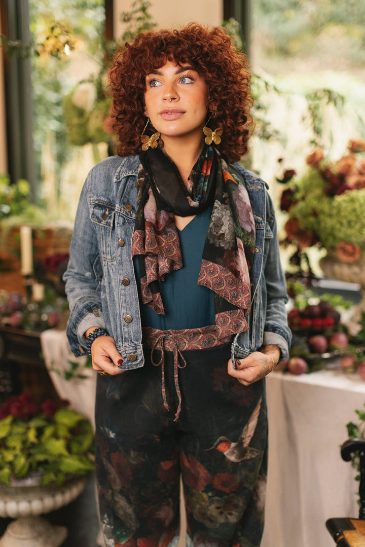 Floral Scarf with Hummingbirds Print
