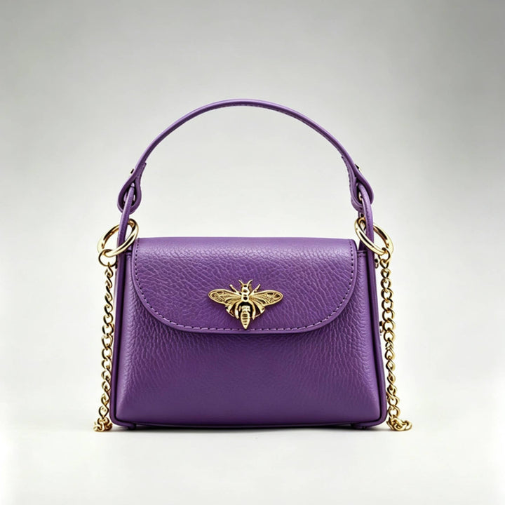 Mini Leather  Bag with Bee Clasp: Nero