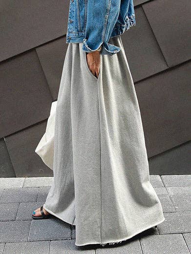 Urban Gray Wide Leg Elastic Waist Pants: BLACK / L