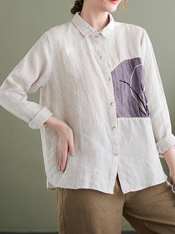 Loose Embroidered Shirts: BLACK / M