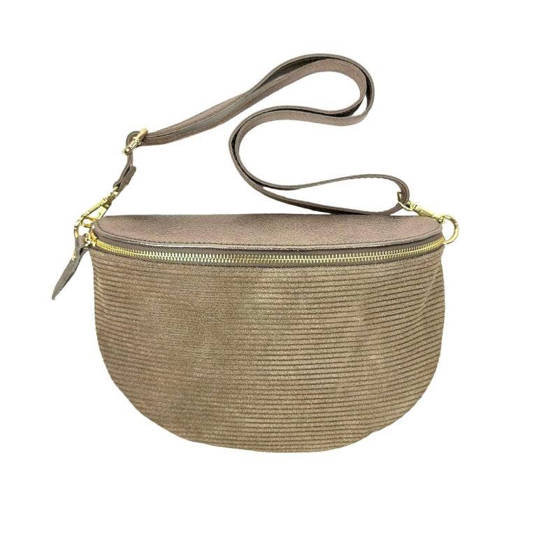 Large Suede and Leather Waist Bag: Brown