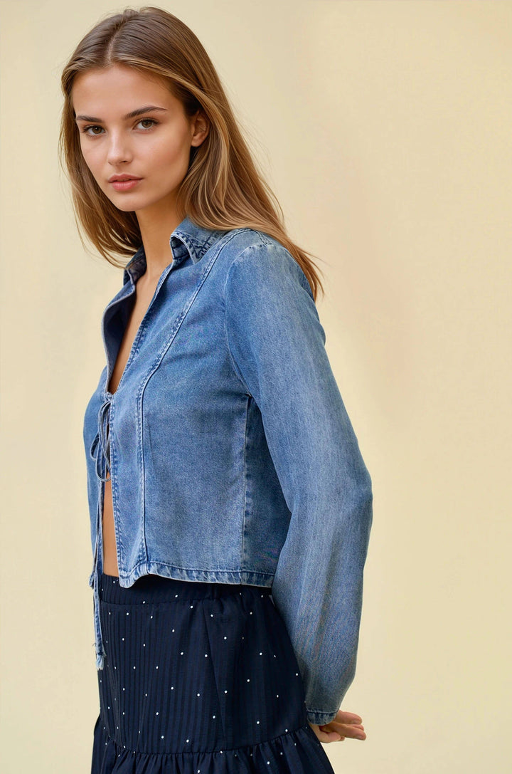 DENIM TIE FRONT TOP - 45453T: / L