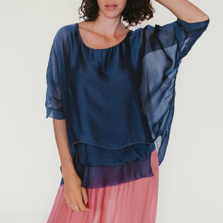 Dance in Paris - Top-Solid Double Silk Layers w/Rayon Camisole  "BEST SELLER": Teal / One Size