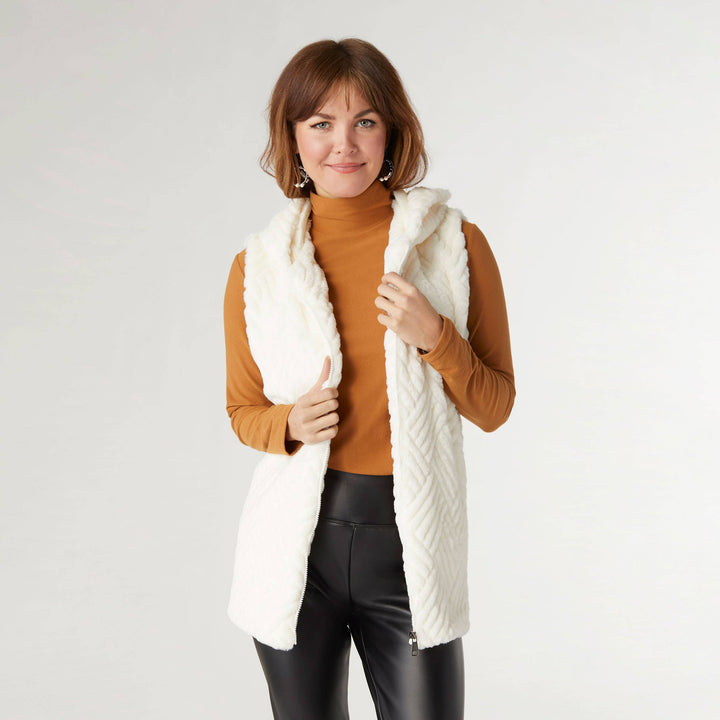 Lyric Faux Fur Hooded Vest: Off White / S/M