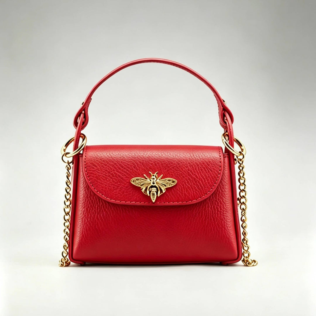Mini Leather  Bag with Bee Clasp: Nero