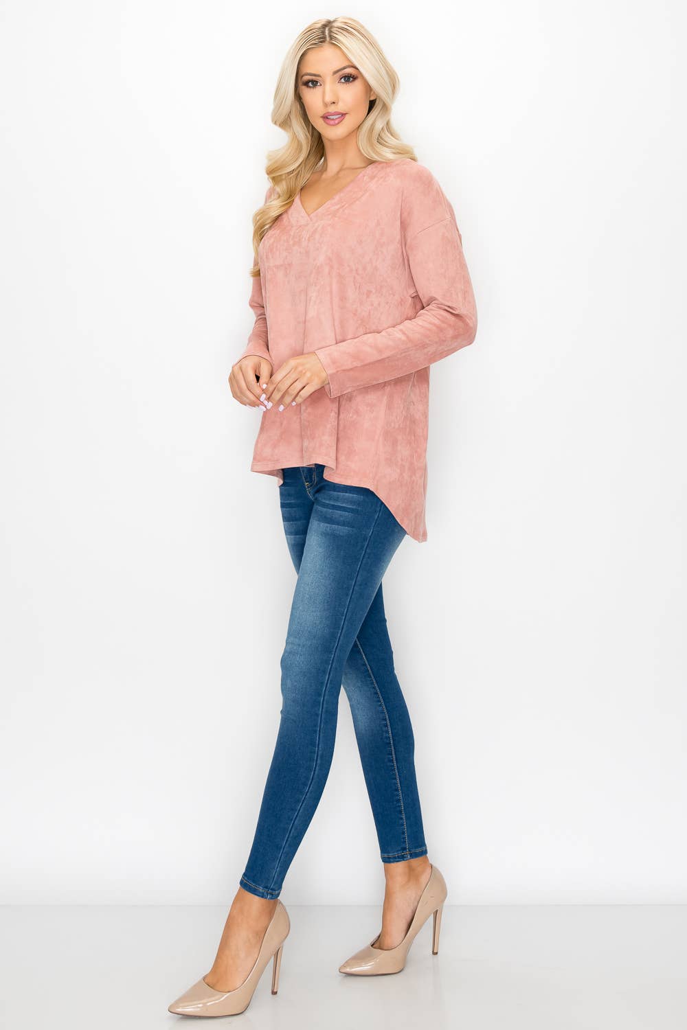 Andrea Stretch Suede Top: KHAKI / XL / A5415