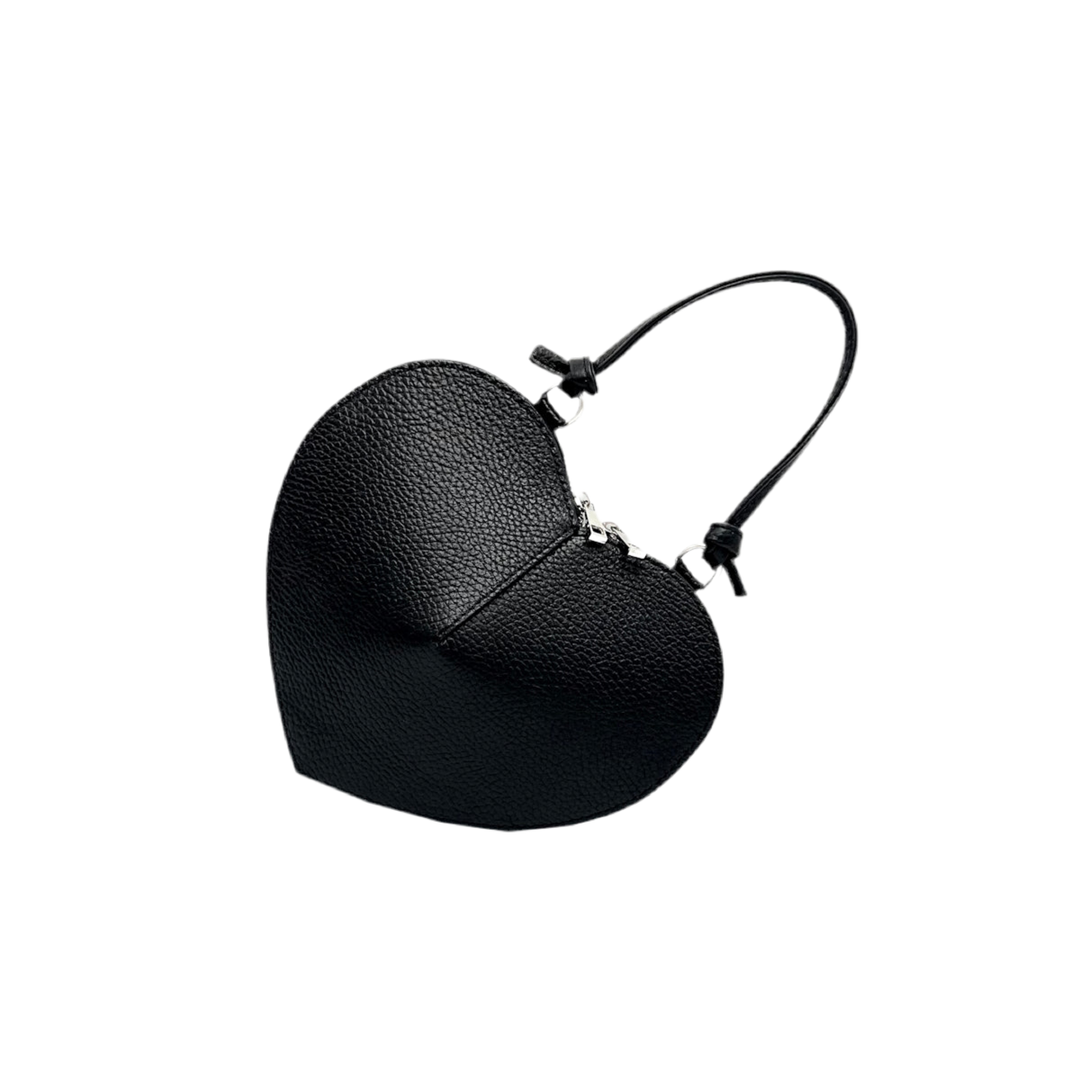 Heart Leather  bag, Made in Italy,112587: Blk