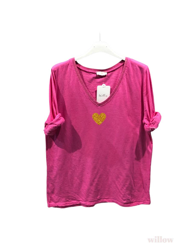 Gold heart long sleeve lurex collar top: Beige
