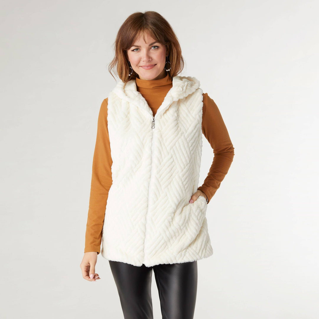Faux Fur Hooded Vest: Black / S/M