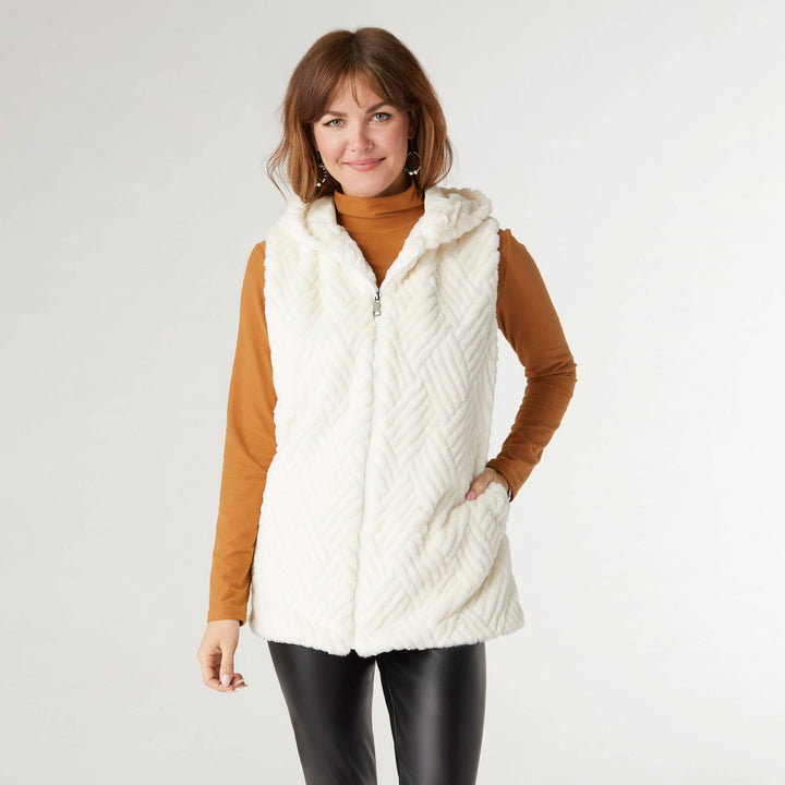 Faux Fur Hooded Vest: Black / S/M