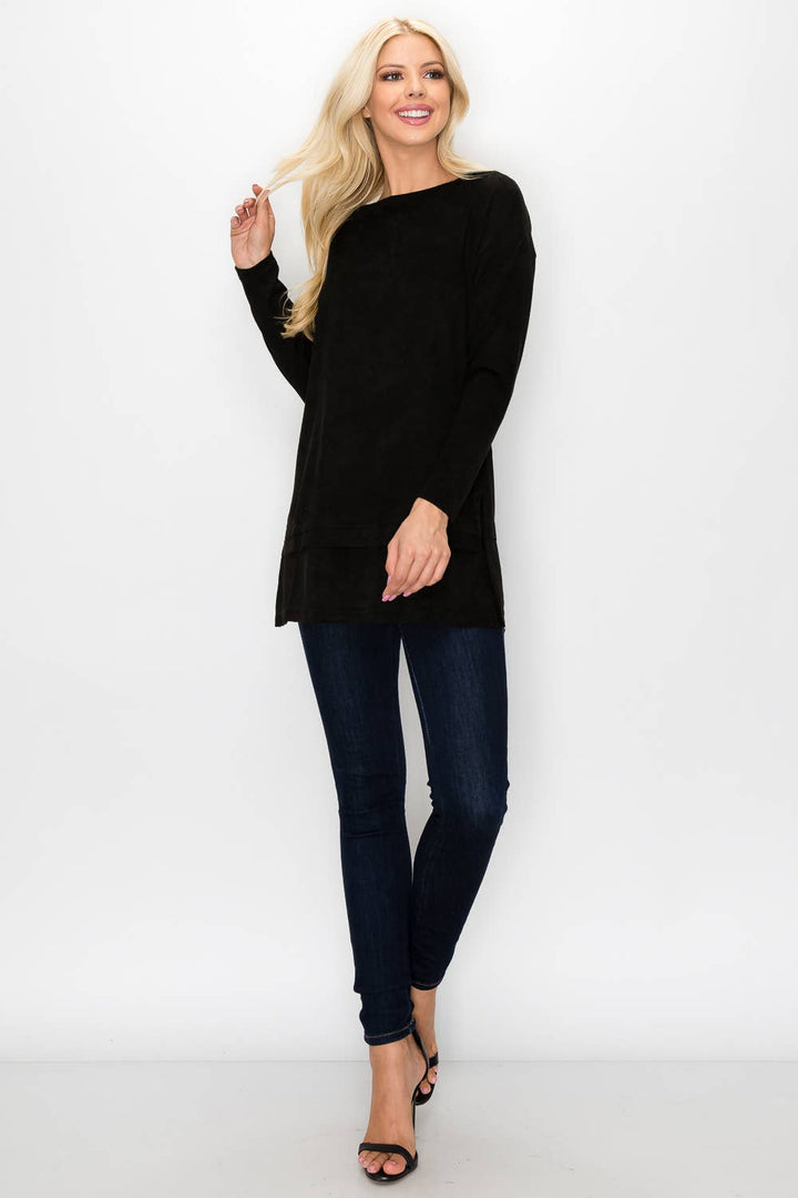 April Stretch Suede Tunic: BLACK / XS / 21136A