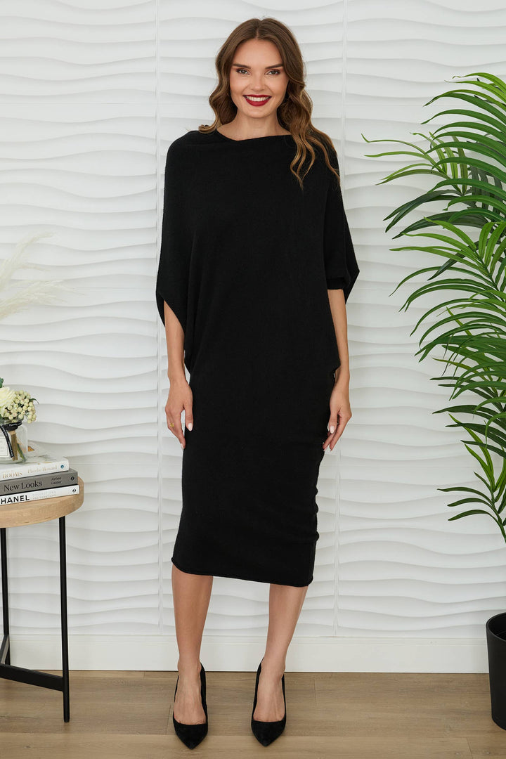 ASYM SWEATER DRESS (330149): Black / M/L