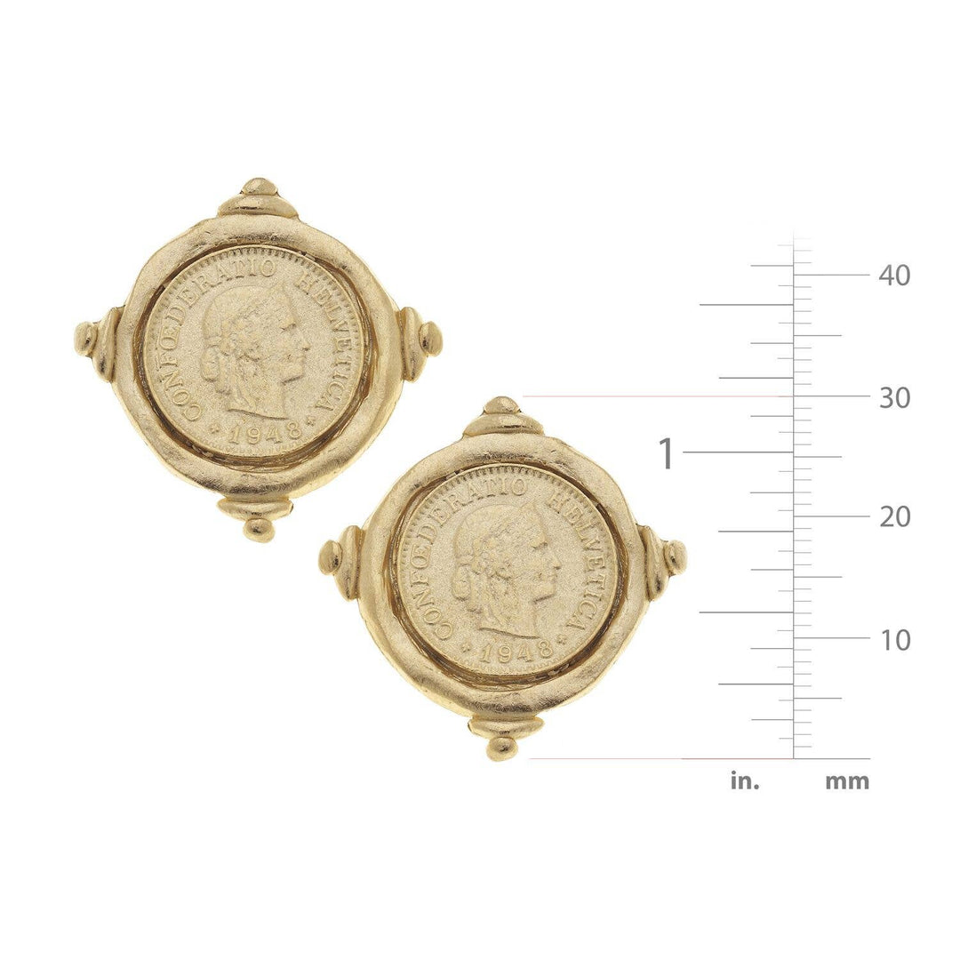 Gold Intaglio Coin Pierced Earrings