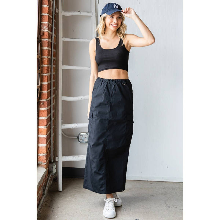 Parachute Cargo Long Skirt: Black / S