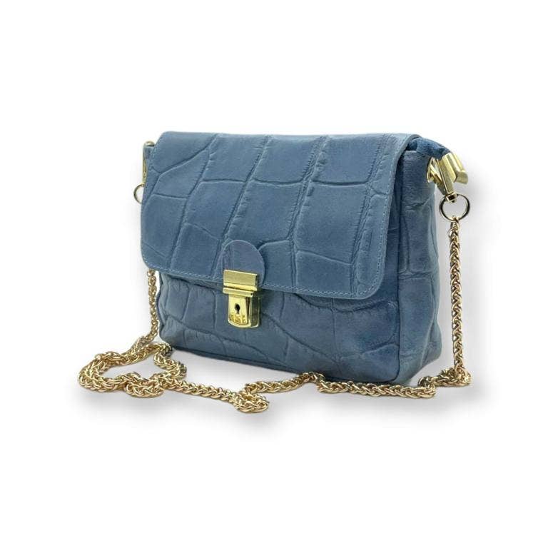 Leather Coco Bag Long Chain Handle: Blue