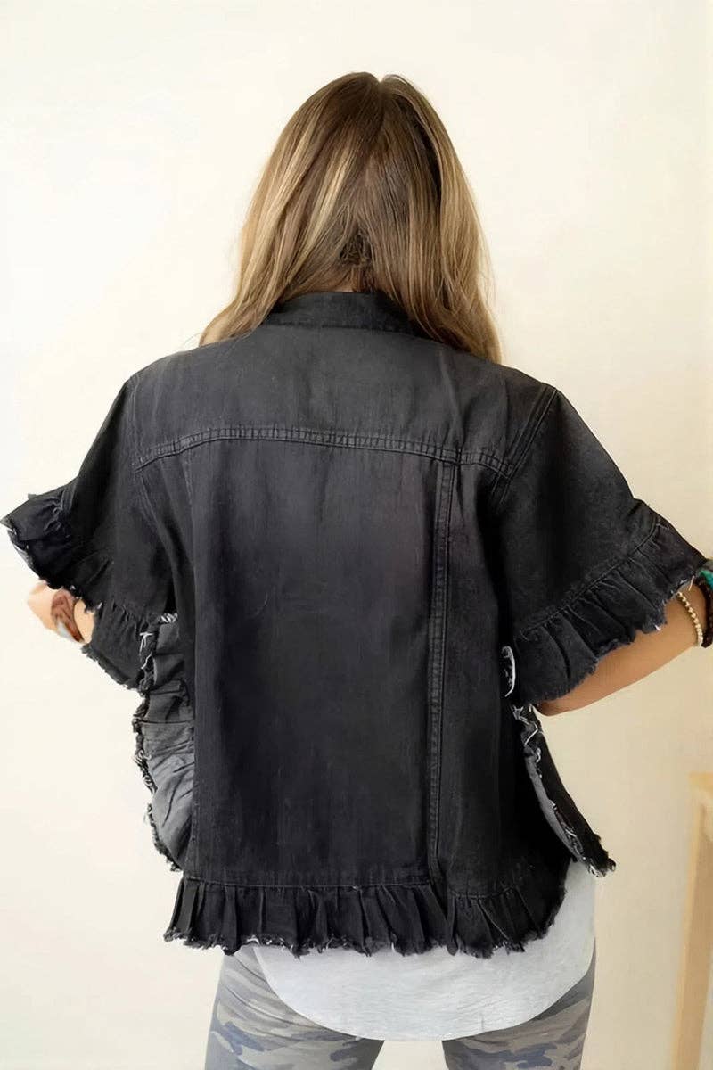 Frayed Denim Jacket: BLUE / L