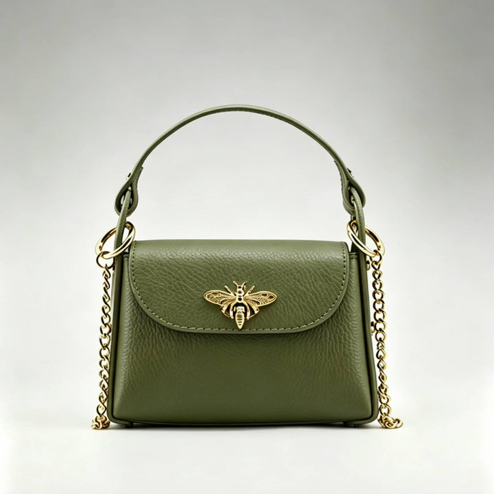 Mini Leather  Bag with Bee Clasp: Nero