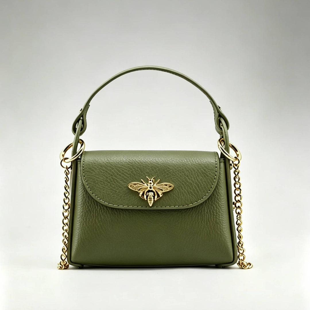 Mini Leather Bag Bee Clasp: Marrone