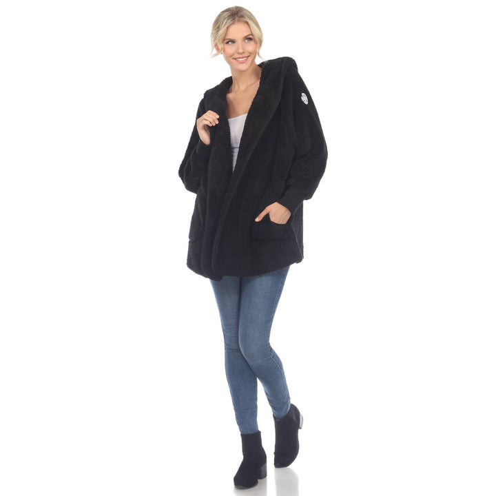 Plush Hooded Cardigan with Pockets: Camel / S/M