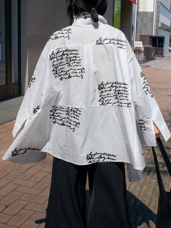 Letter Print Blouse: WHITE / S