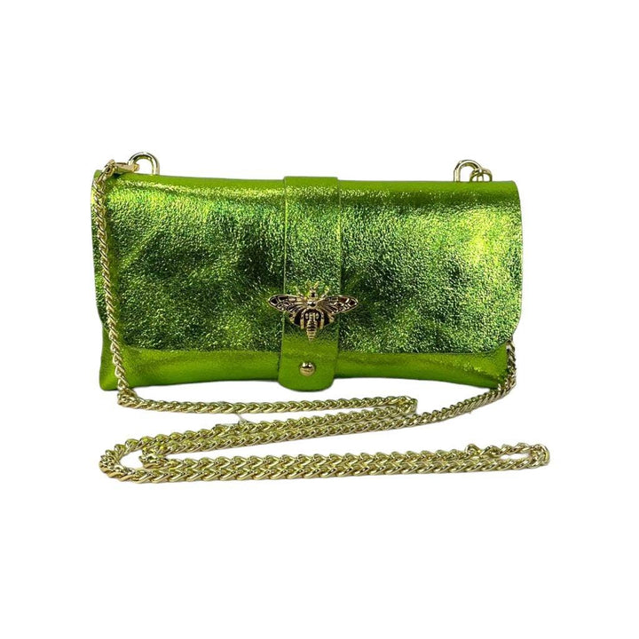 Leather Party Bag with Chain: Bottle Green