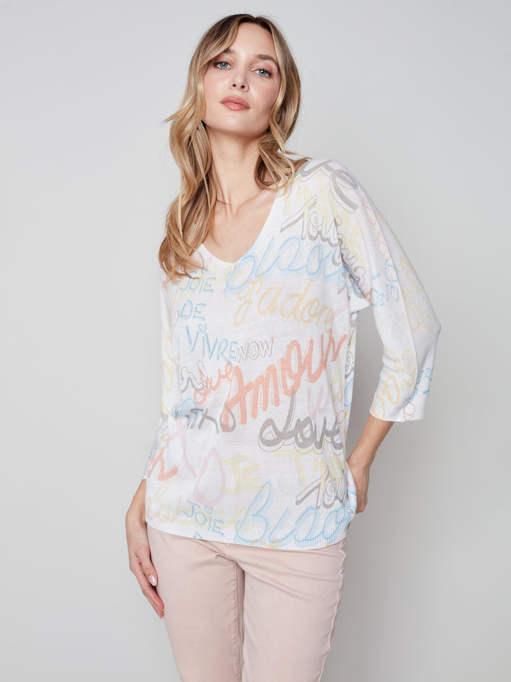 Printed Dolman Sweater - Graffiti - C2219