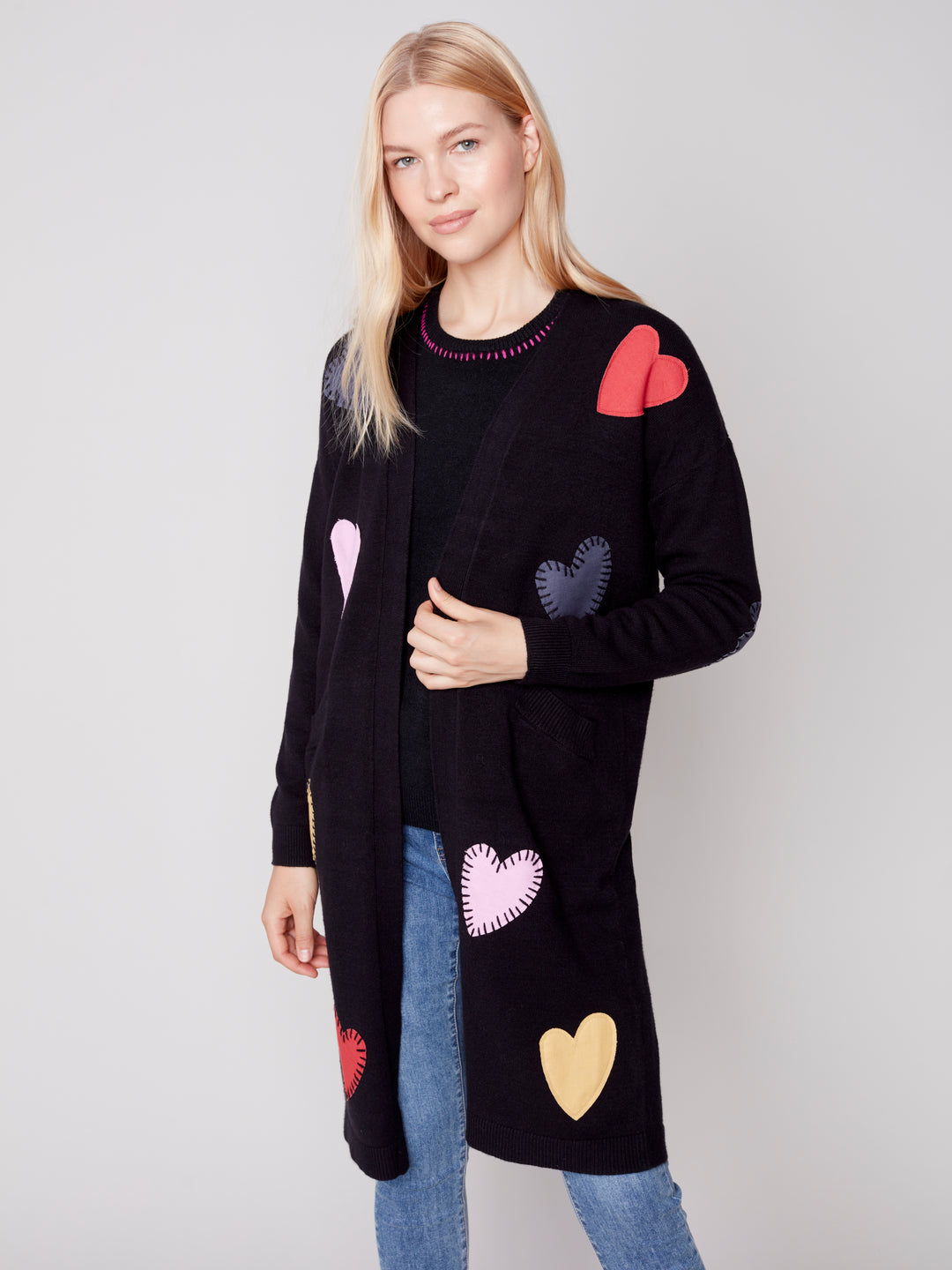 Long Cardigan With Heart Patches C2578