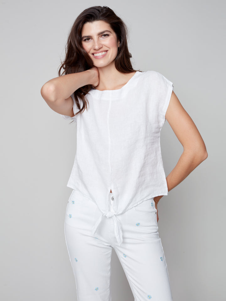 Front Tie Linen Top - C4271