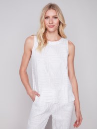 PRINT HIGH LOW S/L LINEN TOP C4532