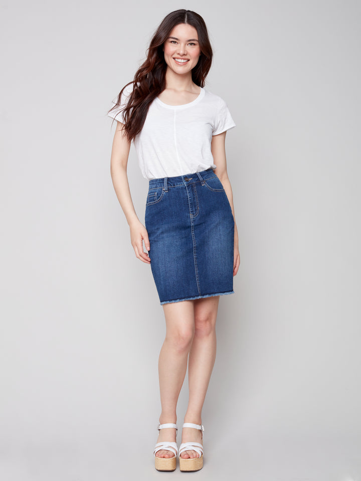 Frayed Hem Denim Skort  C7042R