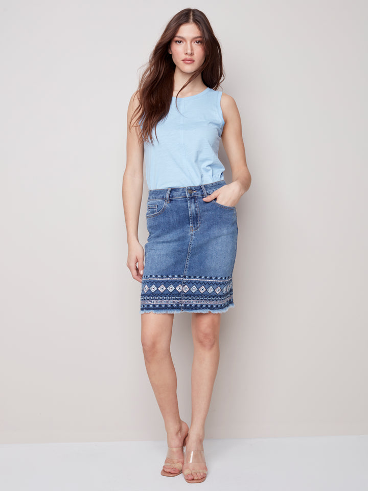 Embroidered Hem Twill Skort - C7065