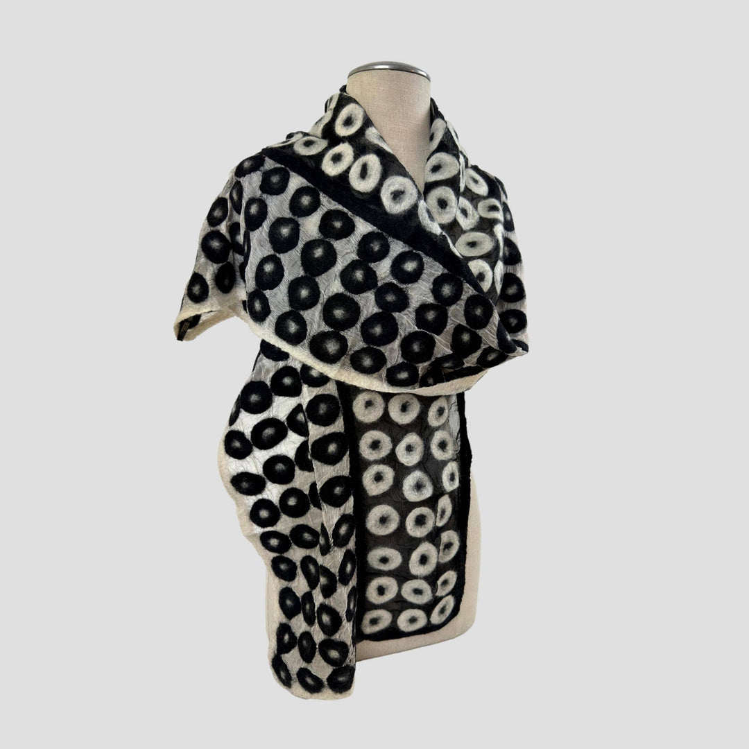 Black and White Polka Dot Felted Scarf