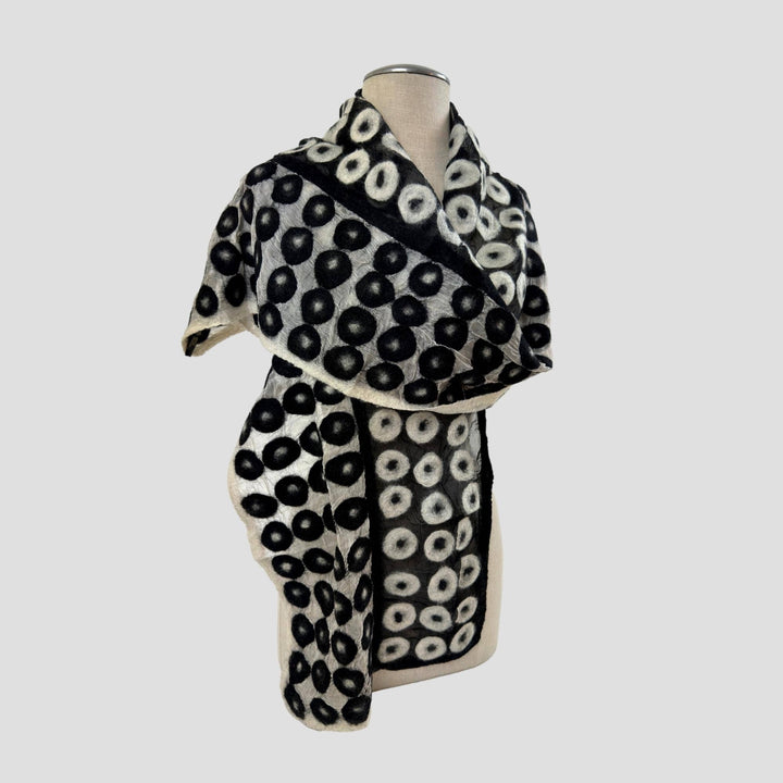 Black and White Polka Dot Felted Scarf