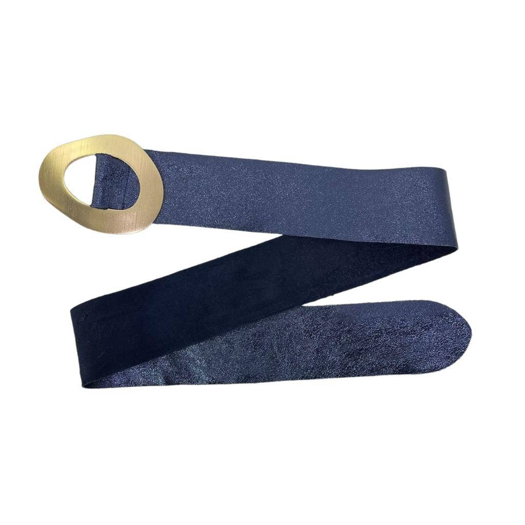 Metallic Leather Suede Belt : Olive green